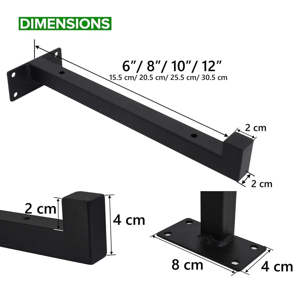 EZYDECOR 6 Inch Black Industrial Shelf Brackets Wall Mounted Metal 6 Pack